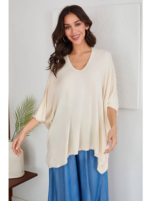 VENTI6 - Venta al por mayor Túnica - Mujer - TOP DE PUNTO LIGERO OVERSIZE CON ESCOTE EN V DRAPEADO (2920)5