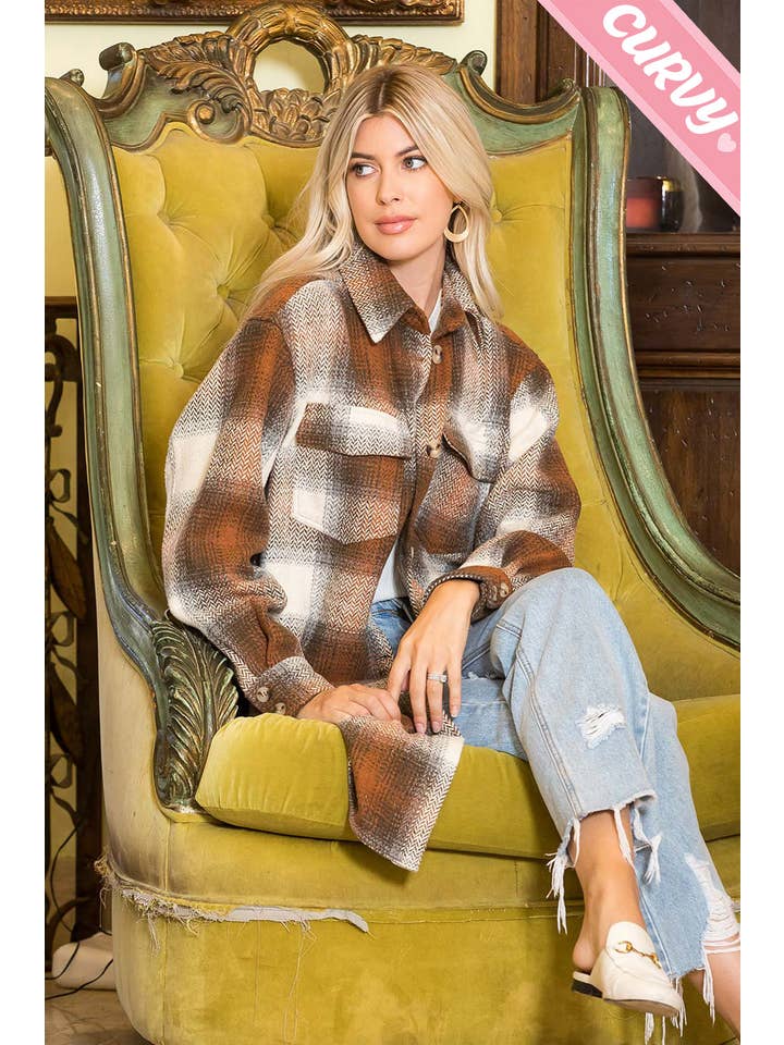 Sweet Lovely by Jen - Wholesale Shirt Jacket/Shacket - Women's - PLUS SIZE SHACKET /PLAID COAT40