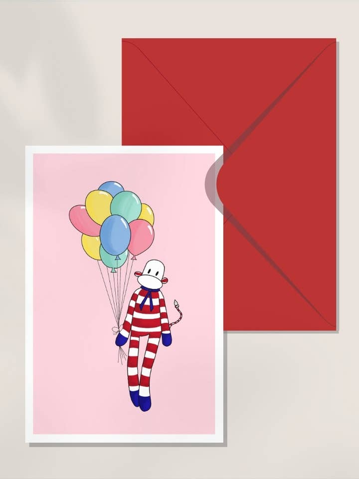 Dubbele kaart - Cirque Balloons roze voor wholesale door Monsieur Chaussette