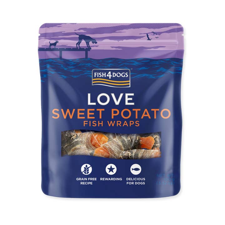 Fish4Dogs Love Sweet Potato Fish Wraps 100g for wholesale by Lucky-Pet Handels- und Produktions GmbH