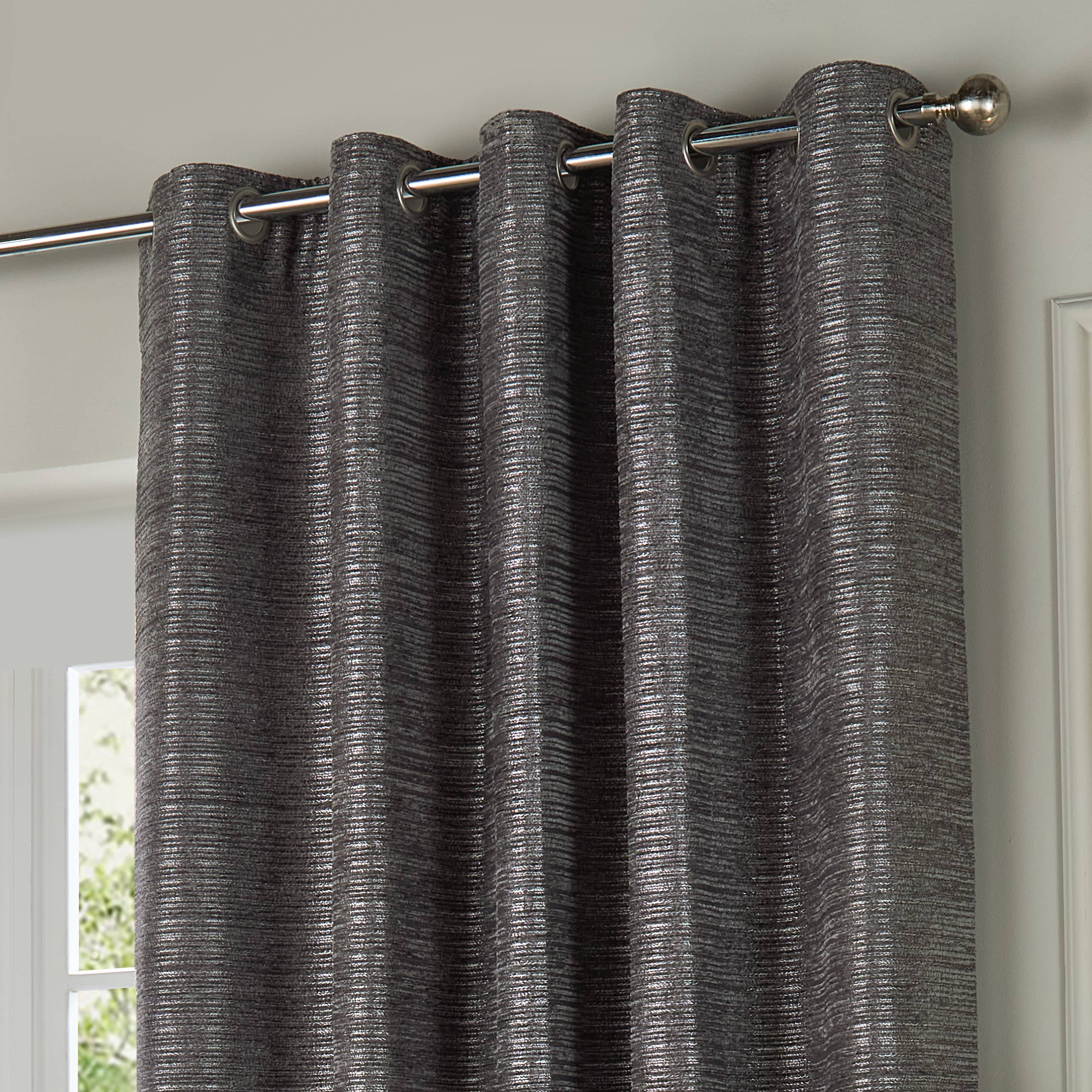 Jupiter Chenille Jacquard Eyelet Curtains Graphite for wholesale on Faire2