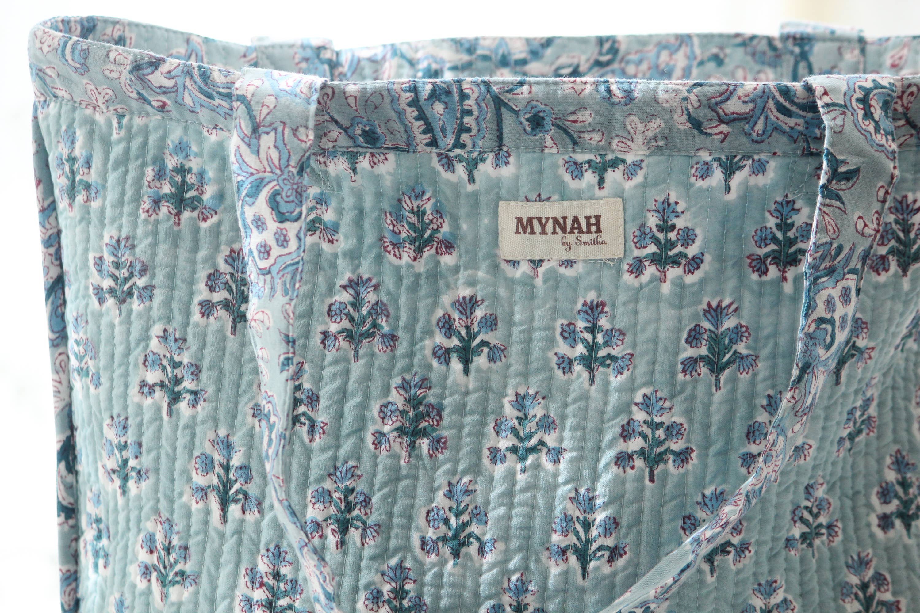 MYNAHbySmitha – wholesale Tote bag – Women's – Dusty blu floral print reversible tote bag-Small laptop bag4