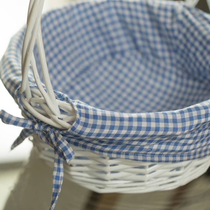 Quickway Imports - Wholesale Basket - White Round Willow Gift Basket, with Gingham Liner & Handle9