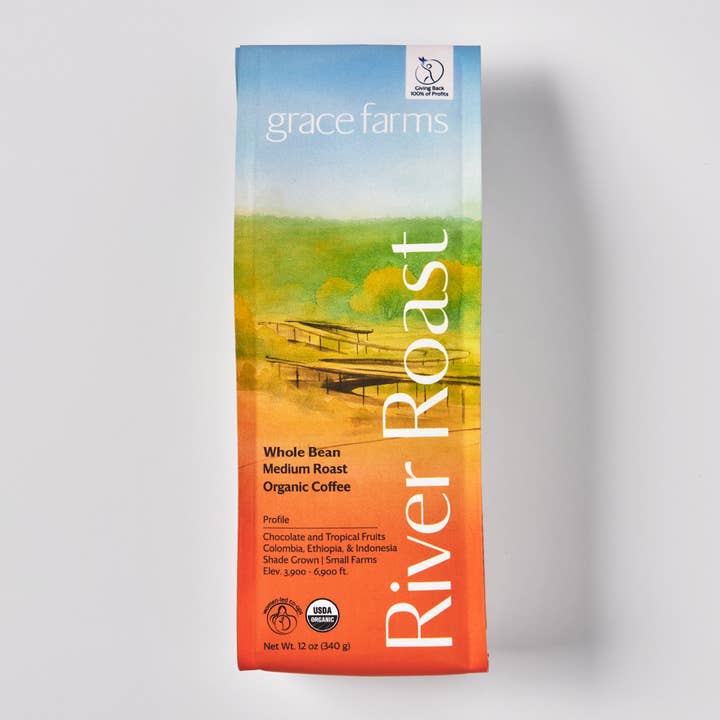 Signature River Roast Coffee (medium roast) for wholesale by Grace Farms