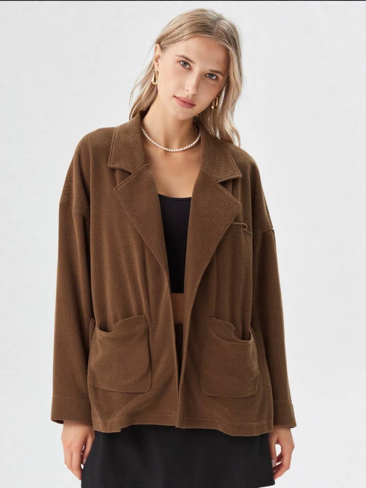 VERY J - Wholesale Blazer - Women's - VE60071JKT-Oversized Soft Knit Corduroy Blazer Jacket