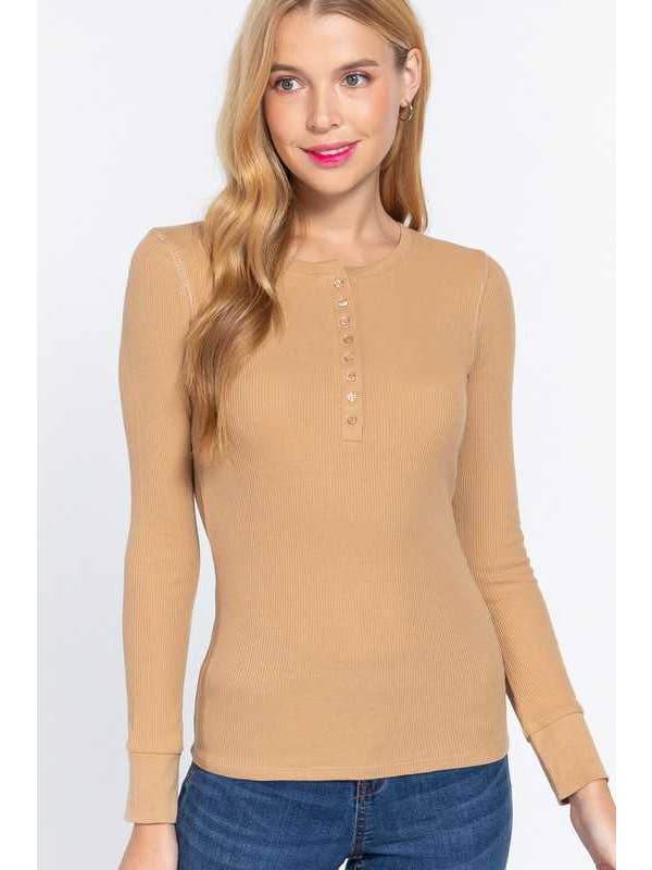 Vanilla Monkey - Wholesale Knit Top - Women's - Long Sleeve Henley Thermal Knit Top31