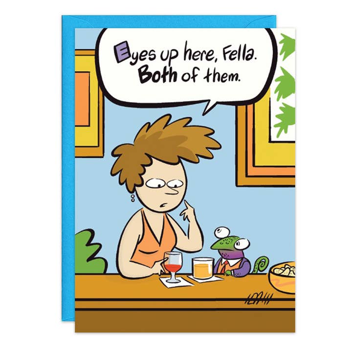 Eyes Up Here Geburtstagskarte — 9185 für den Großhandel von Oatmeal Studios