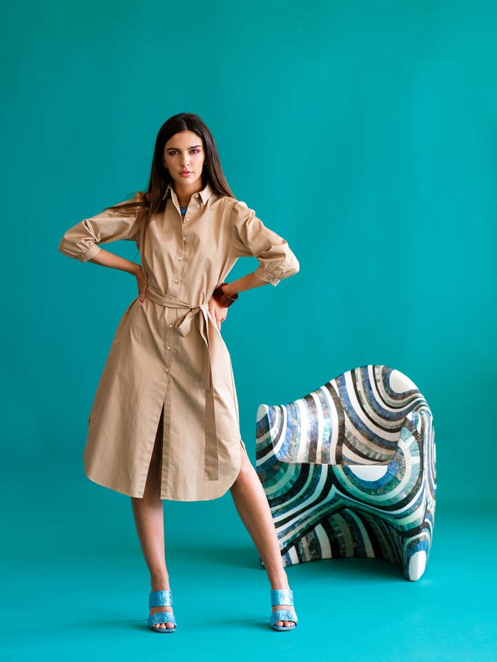 Vestido - camisa larga con cinturón y 2 bolsillos para venta al por mayor de Mosca Clothing