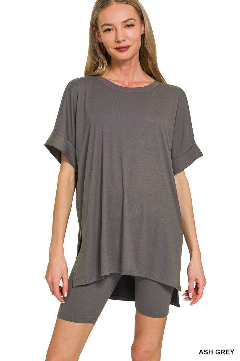 Vanilla Monkey - Wholesale Loungeset - Dames - Geborstelde Dty Microvezel R-hals Top Biker Shorts0