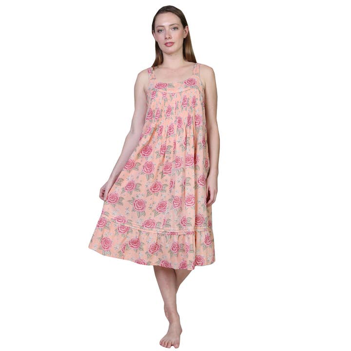 Retro Rose geplooide katoenen jurk voor wholesale door La Cera