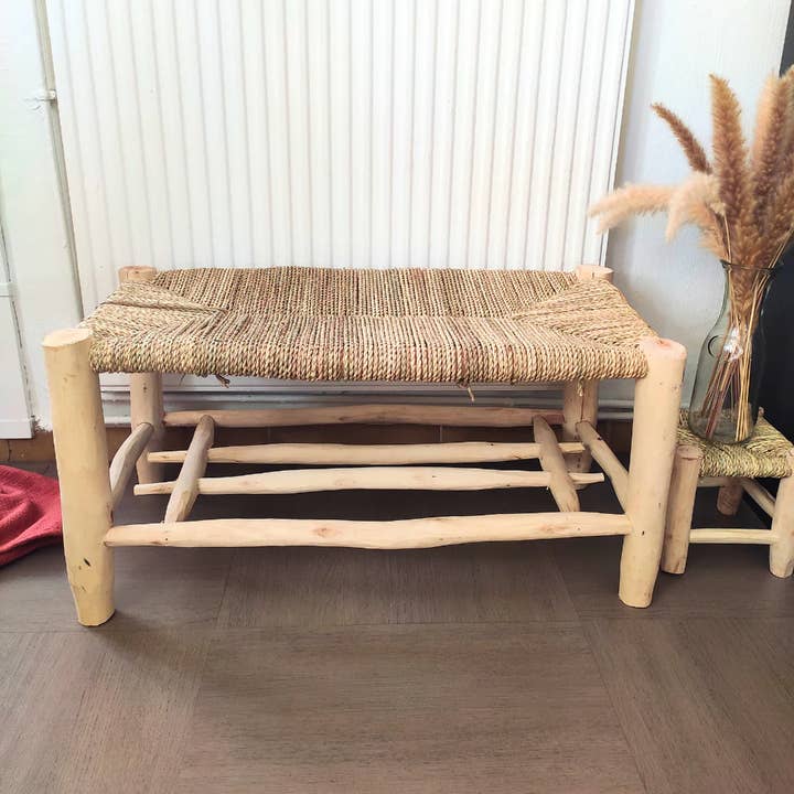 High crafty - Vente Bancs - Banc marocain en bois Beldi avec rangement en doum tissé à la main5