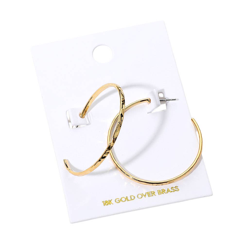 Sensibling Corp. - Wholesale Hoop Earrings - 18K Gold Over Brass Hammered Skinny Hoop Earrings1