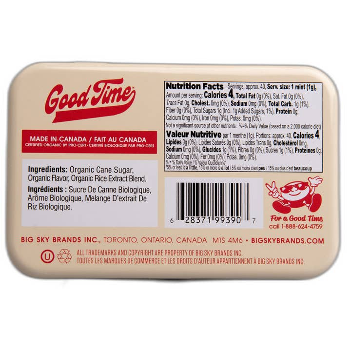 Big Sky Brands Inc. - Wholesale Mints - Good Time Organic Mints - Cinnamon - 48ct