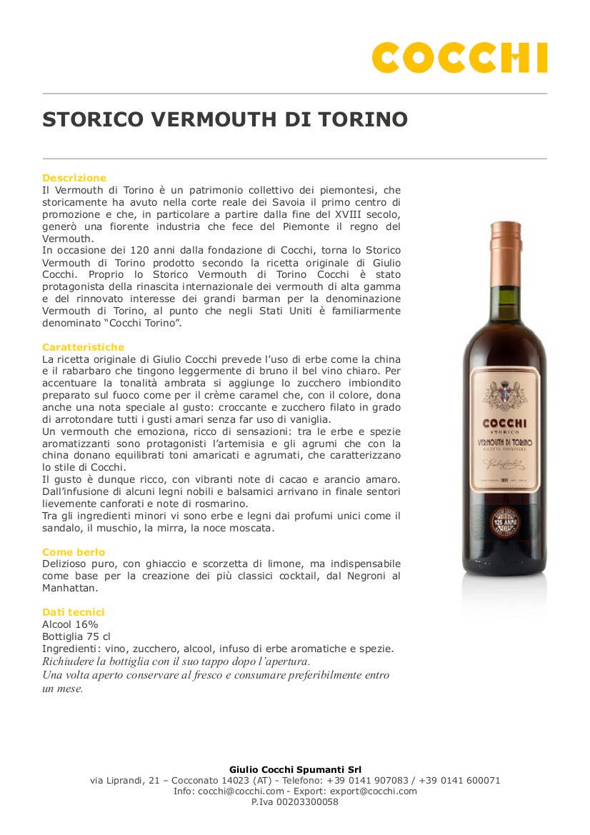 Metina SAS - Wholesale Champagne/Sparkling Wine - Storico Cocchi Vermouth di Torino Vermouth Cocchi 75 cl.3