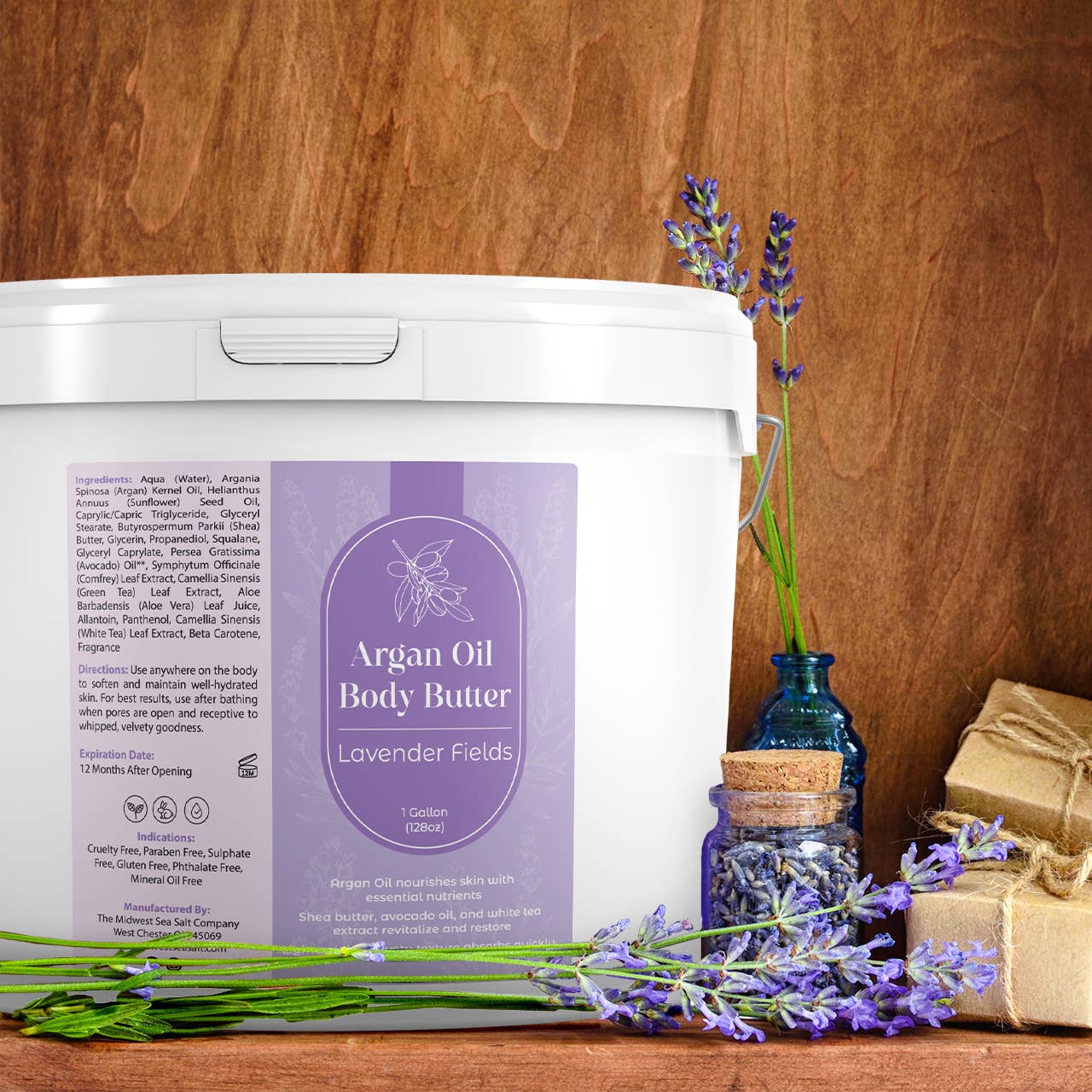 The Midwest Sea Salt Company - Wholesale Body Balm/Butter - Lavender Fields Argan Oil Nourishing Body Butter - 1 Gallon3