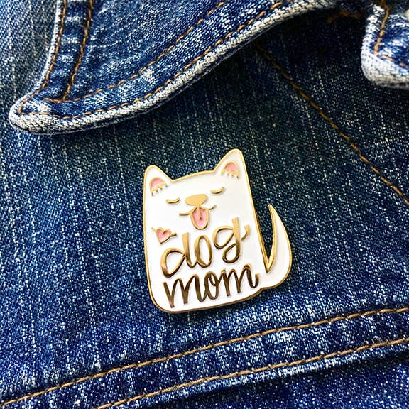 Hennel Paper Co. - Wholesale Lapel Pin/Button - Enamel Pin - Dog Mom (white)1