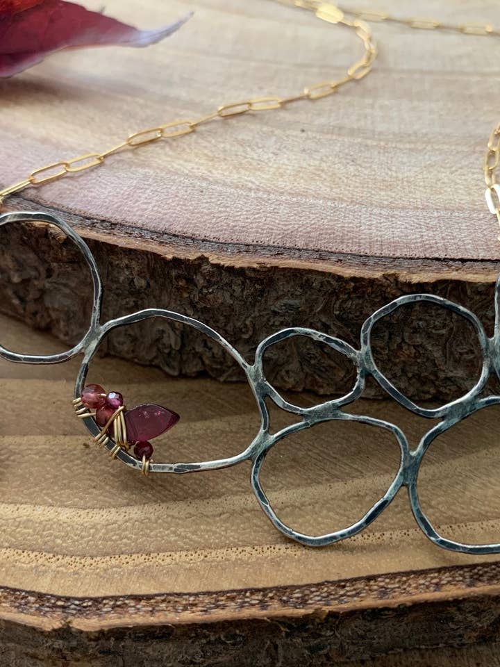 CHERYL Freeform Garnet Geode Pebble Necklace for wholesale by Rachel Renee Jewelry