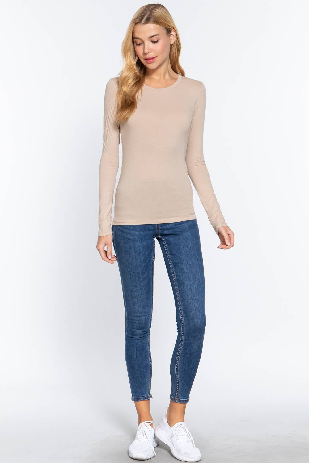 Active Basic | Active USA - Wholesale Knit Top - Women's - Long Sleeve Crew Neck Cotton Spandex Jersey Top37