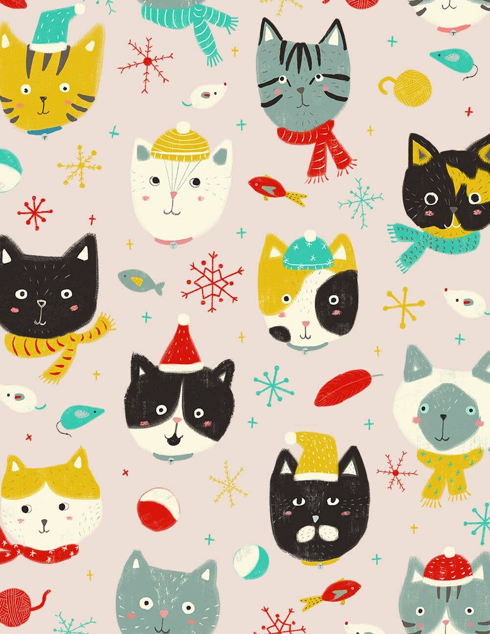 Honeyberry Studios - Vente Cartes de vœux saisonnières - Carte de vœux de Noël Winter Kitties1