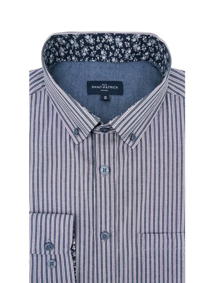 Pelletier Randig Poplinskjorta i Mörk Indigo och Grå för wholesale av Rue Saint-Patrick