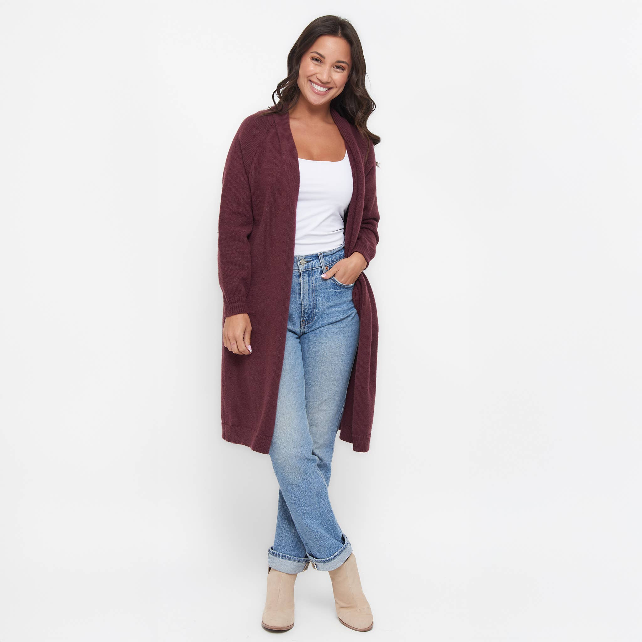 Elsie & Zoey – Cardigan - Mulher por atacado – Cardigã de Malha Madison Aberto à Frente com Malha Escovada e Manga Comprida1