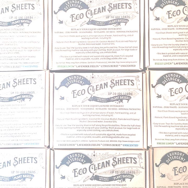 Symbiotic Products LLC - Wholesale Laundry detergent powder/pods - an Earth Breeze alternative: Eco Clean Sheets. Sample Pk4