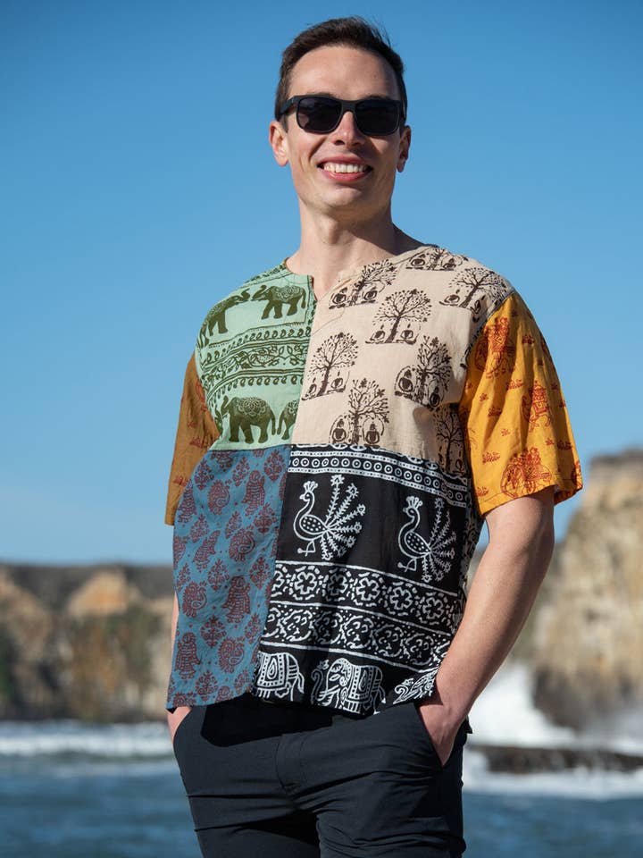 Blockprint Patch Shirt for wholesale by Zig Zag Asian Collection