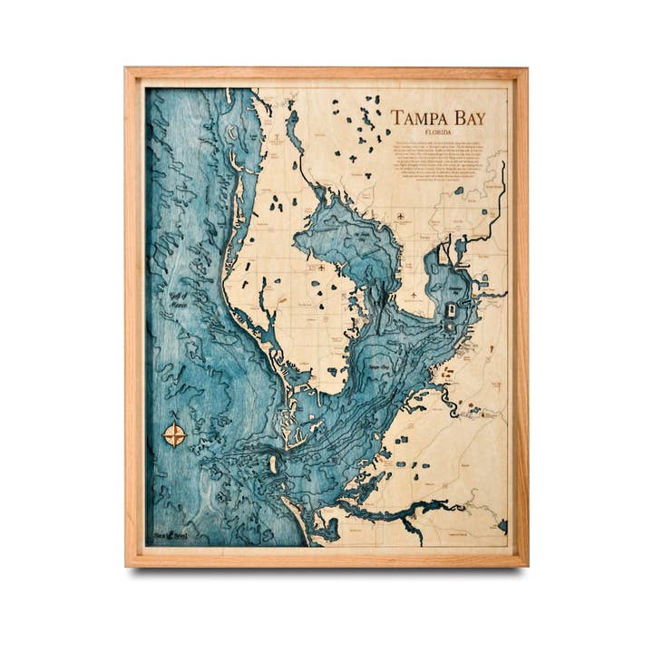 Sea & Soul Nautical Chart Art - Wholesale Map - Tampa Bay Nautical 3D Wood Map Wall Art, Coastal Home Decor