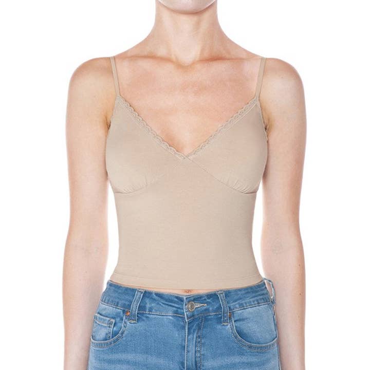 JERSEY V NECK CAMI TANK TOP W LACE for wholesale by UP CLOTHING