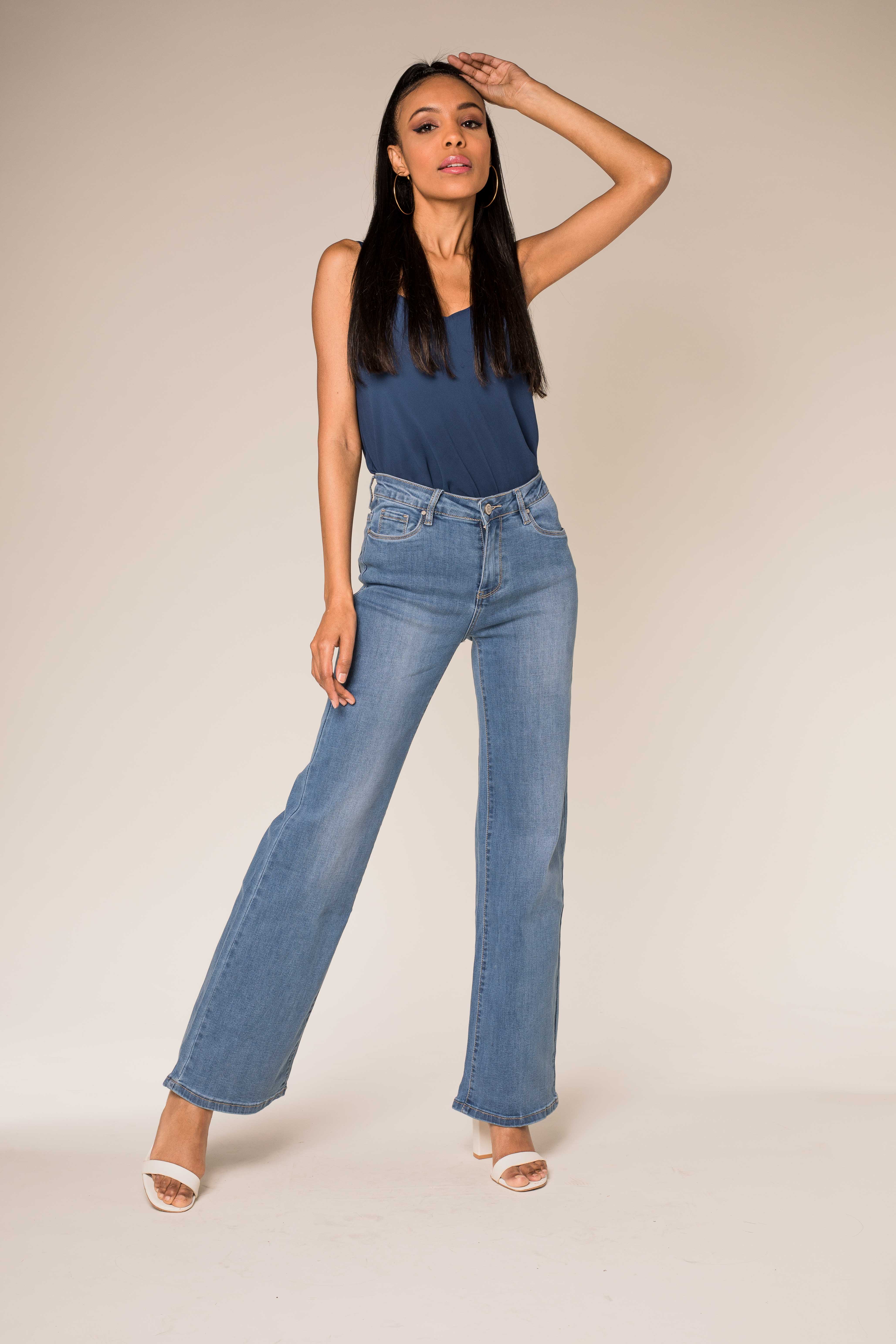 Nina Carter - Vendita all'ingrosso Jeans - Donna - Jeans a vita alta a zampa con tessuto elasticizzato P08010