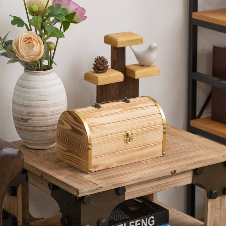 Quickway Imports - Wholesale Decorative box - Vintiquewise Unfinished Wooden Treasure Chest Arched Lid1