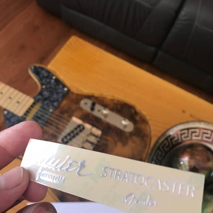 Squier Stratocaster Guitar Decal Gold Metal Decal M60 for wholesale by Luthier decals