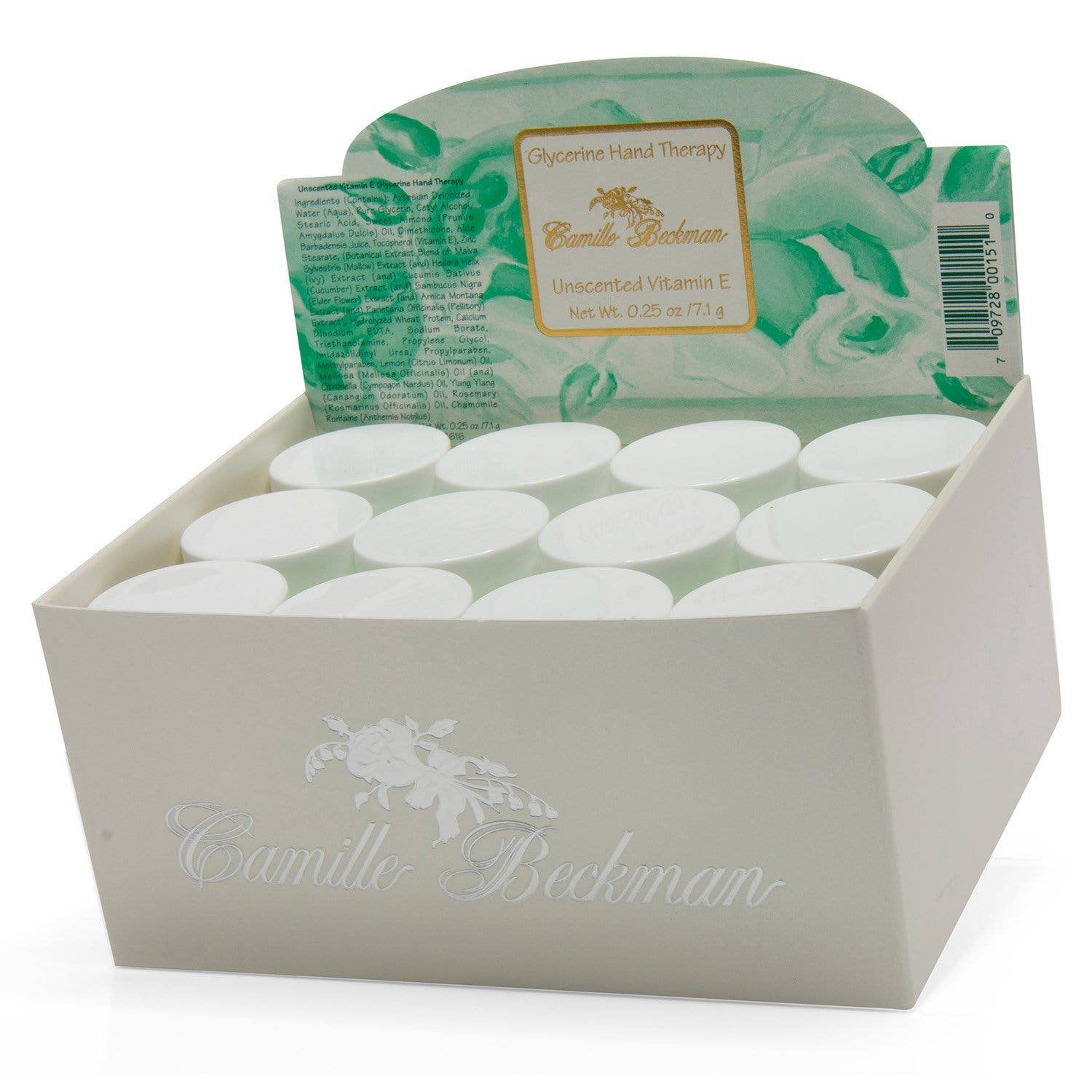 Camille Beckman - Wholesale Handcrème/lotion - Ongeparfumeerde minipotjes met handtherapie met vitamine E glycerine1