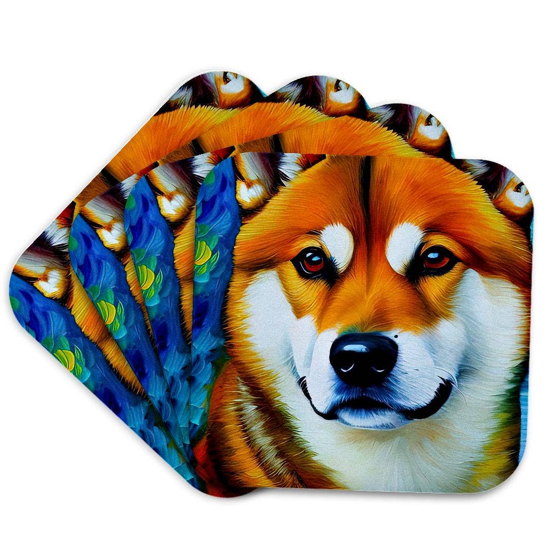 3dRose - Wholesale Coasters - 3dRose, Adorable Shiba Inu Dog Portrait On Blue. Awesome Gifts For Family, Charm, Coaster7