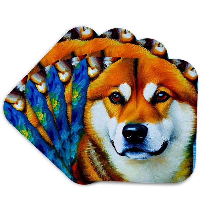 3dRose - Vendita all'ingrosso Sottobicchiere - 3dRose, Adorabile Ritratto di Cane Shiba Inu su Sfondo Blu. Regali Fantastici per la Famiglia, Fascino, Sottobicchiere7