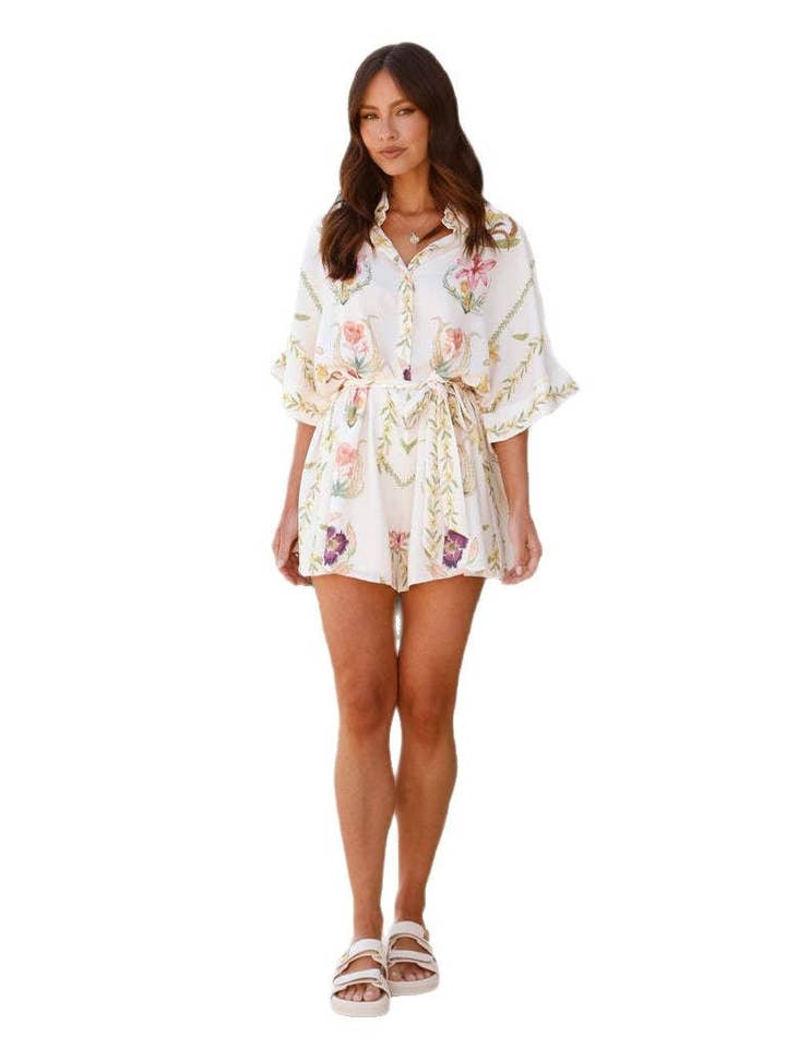 Floral Trio Chic European Romper Belted Flowy Modern for wholesale on Faire14