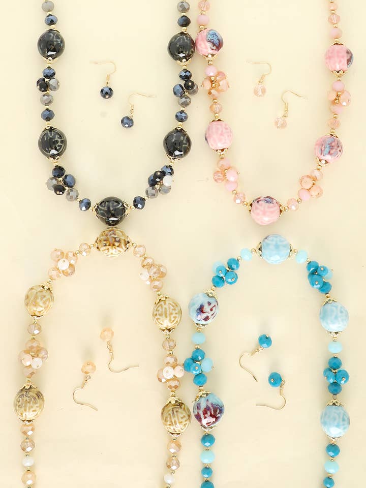Semi-Precious Stone Lampworked Bead Necklace Set for wholesale by SP Sophia Collection