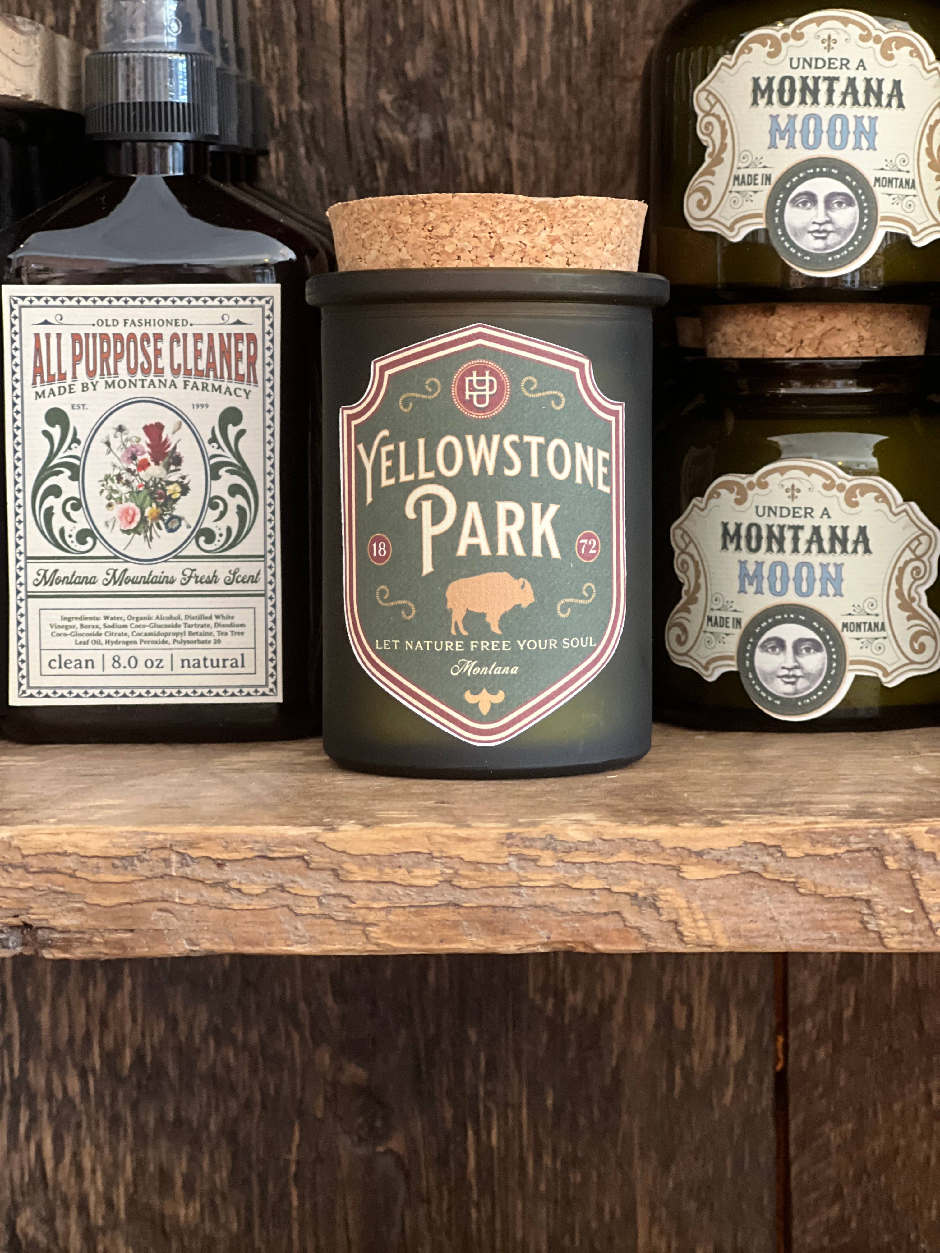 Montana Farmacy - Vendita all'ingrosso Candela in vasetto - Candela Yellowstone National Park con Stemma Montana Wyoming Idaho2