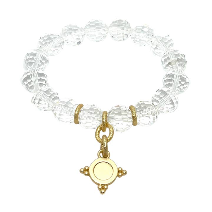 Bracelet boule disco en cristal transparent avec breloque dorée en forme d'étoile pour la vente par Deborah Grivas Designs