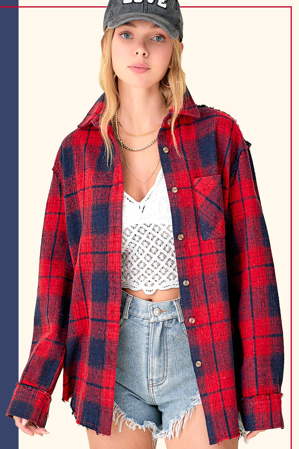 La Miel – Großhandel Hemdjacke/Shacket – Damen – SRT1370-Mineral Karohemden aus weichem Stoff mit gewaschenem Button-Down15