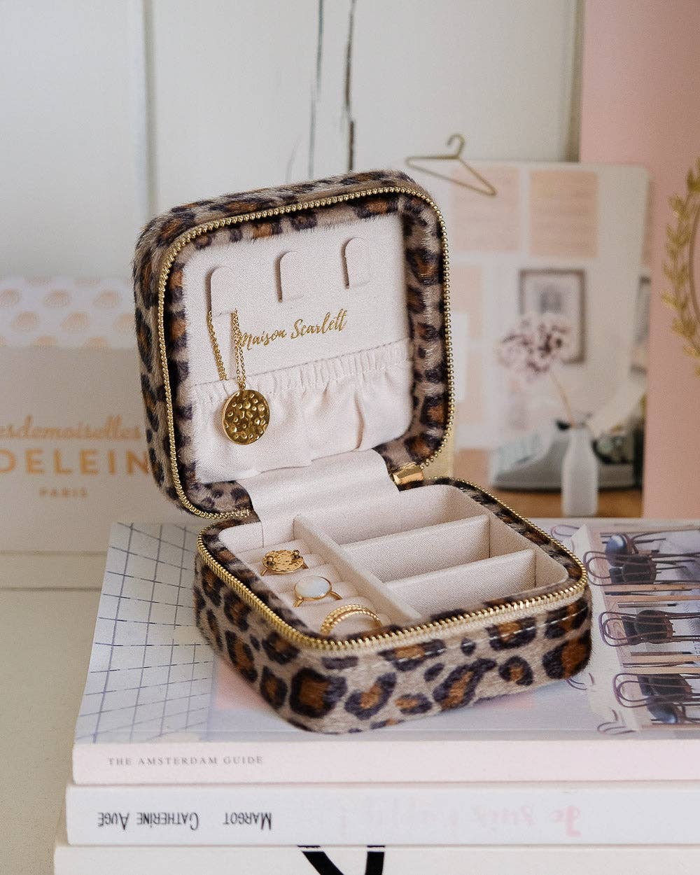 Corinne leopard travel jewelry box for wholesale on Faire0