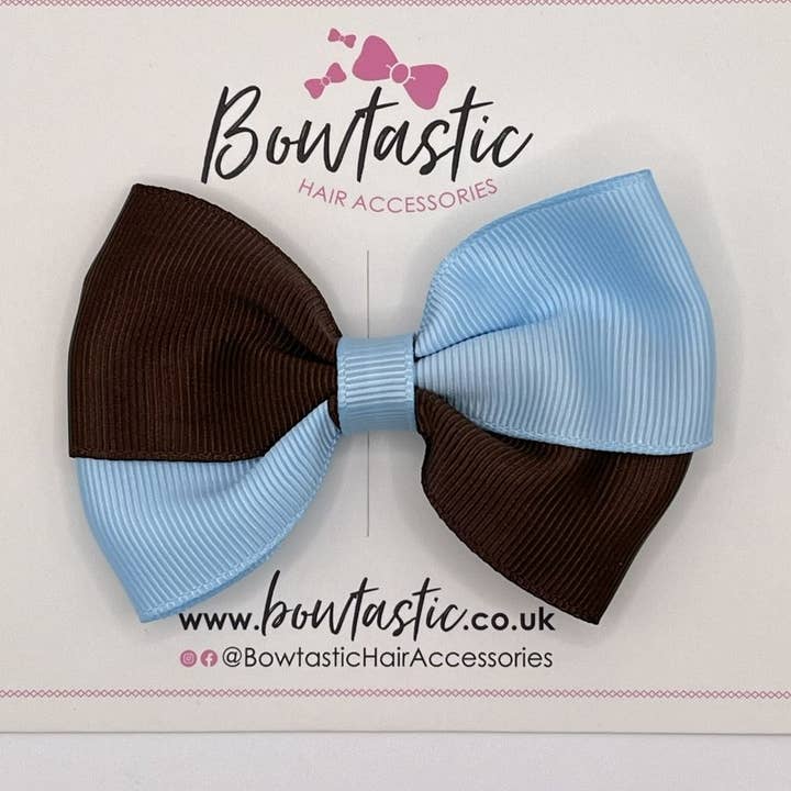 3.5 Inch Twist Bow - Brown & Blue Topaz for wholesale by Bowtastic Hair Accessories
