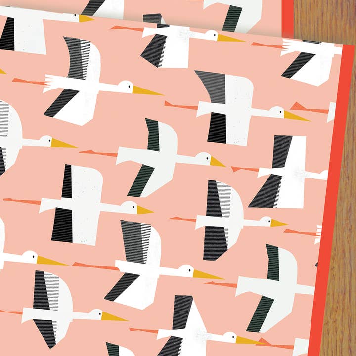 WP136 Pink Stork Wrapping Paper for wholesale by Kali Stileman Publishing