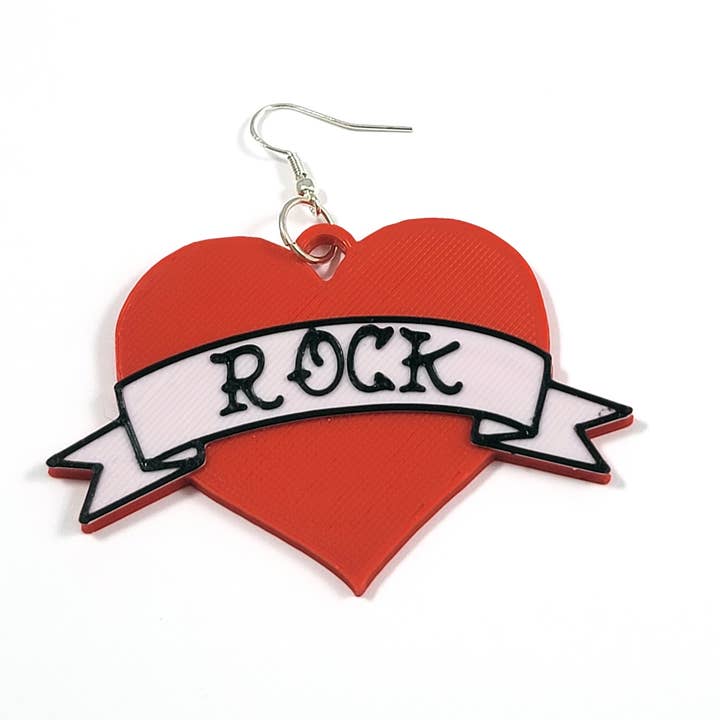 Printy Vibes - Wholesale Dangle Earrings - Rock and Roll Tattoo Heart Statement Earrings 3D Printed2