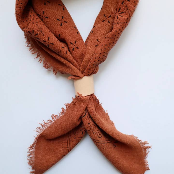 Eco Raw Studio - Wholesale Bandana - Women's - Terracotta Classic Print Naturally Dyed Bandana (black)3