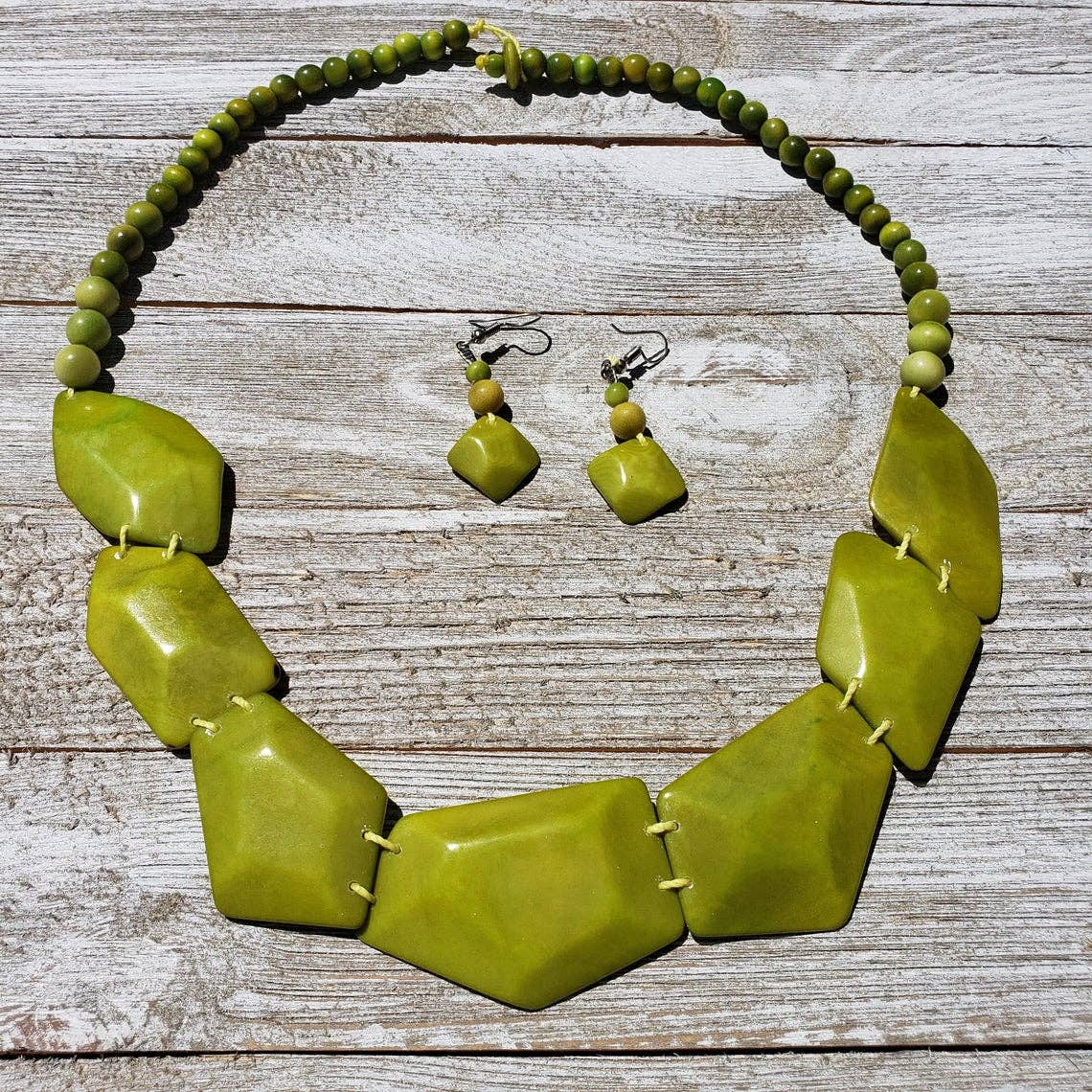 Organic jewelry by Allie - Wholesale Jewelry Set - Pentagons tagua nut diamonds geometric necklace 2pc set0