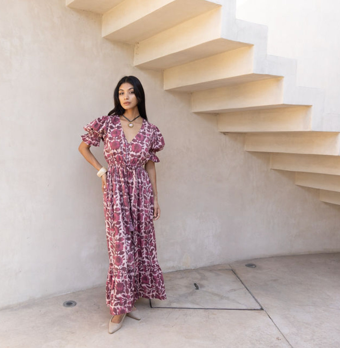 The Fox and The Mermaid - Wholesale Dress - Women's - Emelie Block Printed Dress (Wine)  7