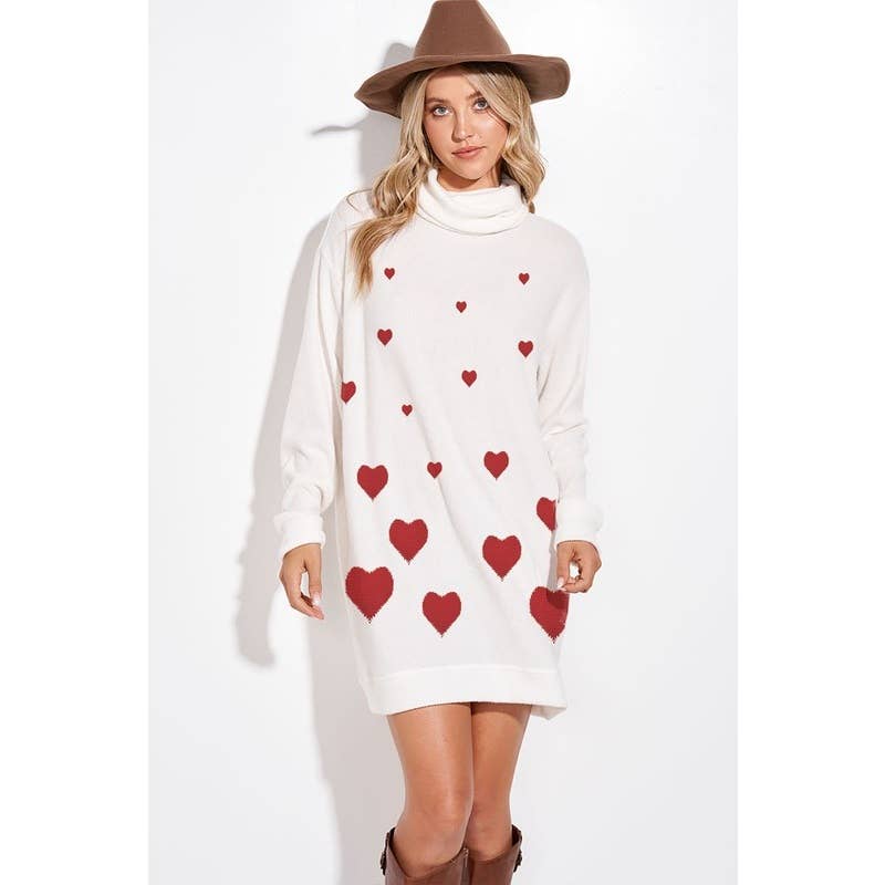 Phil Love - Wholesale Dress - Women's - Heart print rib knit Turtle neck tunic dress3