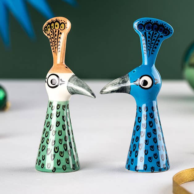Påfugl Salt og Peber Shakers for engroshandel hos Hannah Turner Ltd