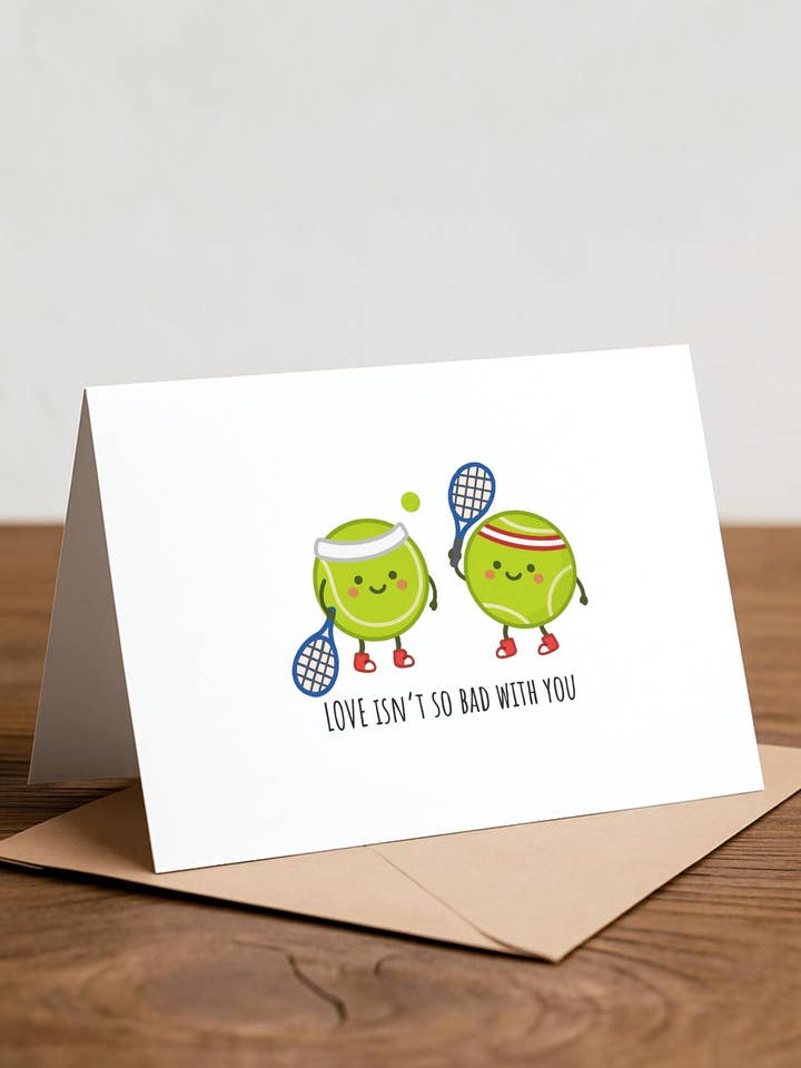 Tennis Kärlek Roligt Alla hjärtans dag Par Hälsningskort för wholesale av Chewy Lemon Studio